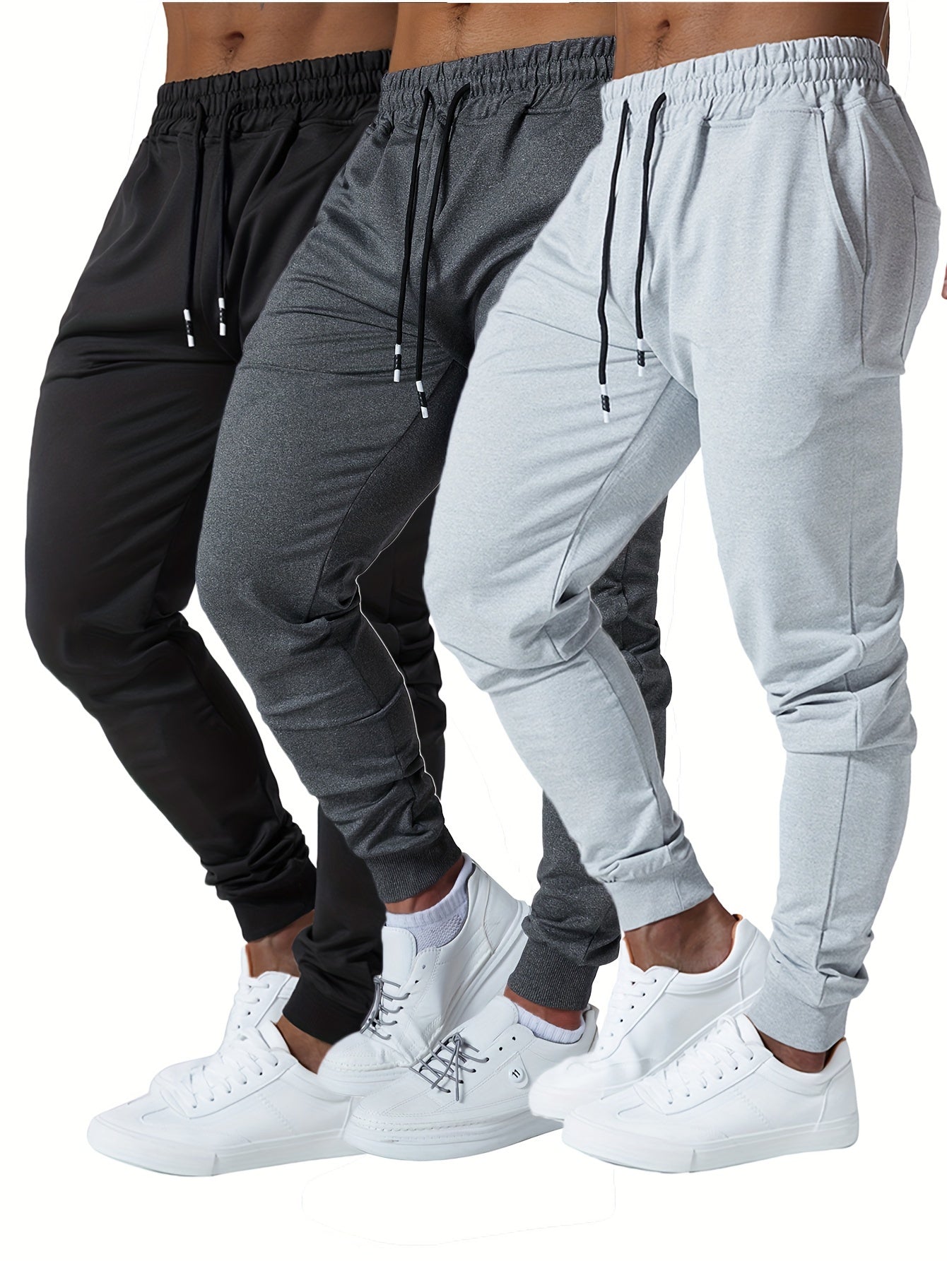 Mens Jogger Sweatpants Cotton Blend With Elastic Waist Pockets 3Pc - Revitalize Mind Body
