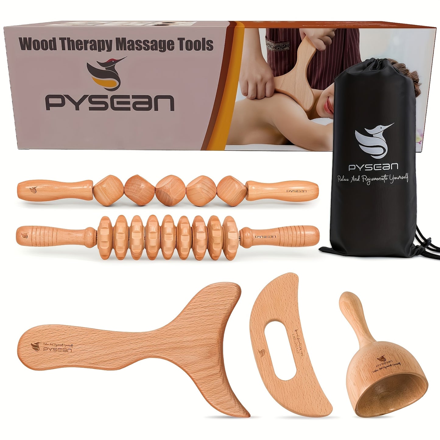 Revitalize Mind Body Pysean 7in1 Wooden Massage Tool Set