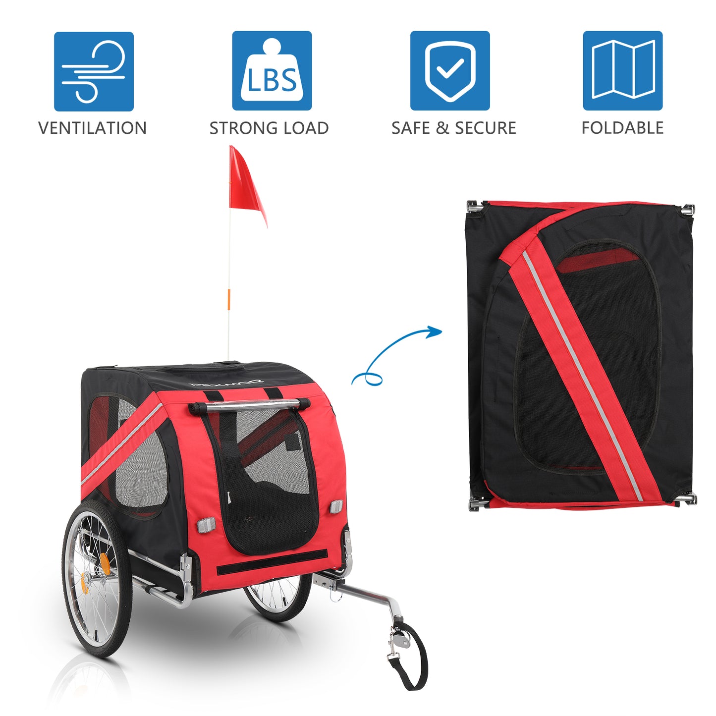 Folding Dog Bike Trailer Pet Cart for Bicycle w/Universal Hitch & 3 Entrances, Bike Wagon Cargo Carrier w/Quick Release 20" Wheels - Revitalize Mind Body