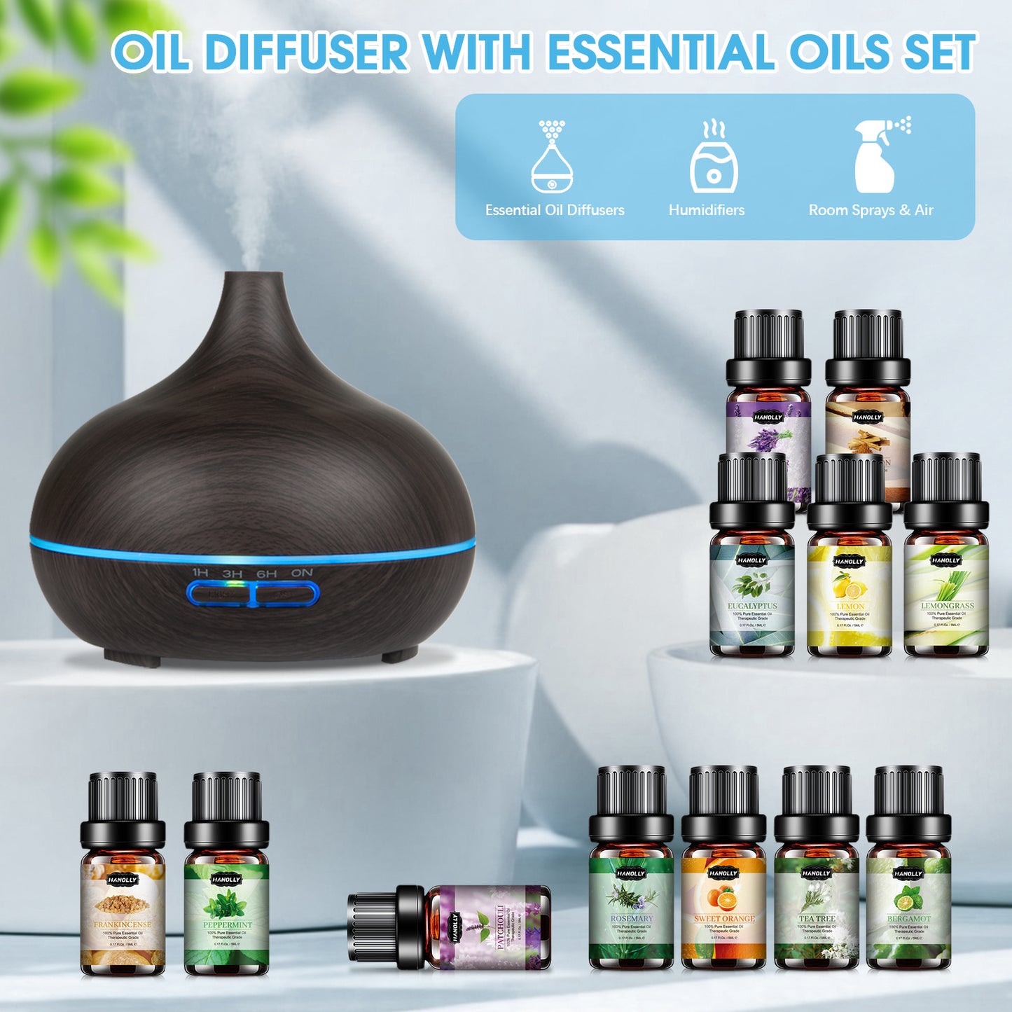 TOTATUIT Essential Oil Diffuser with Remote Control and Oils