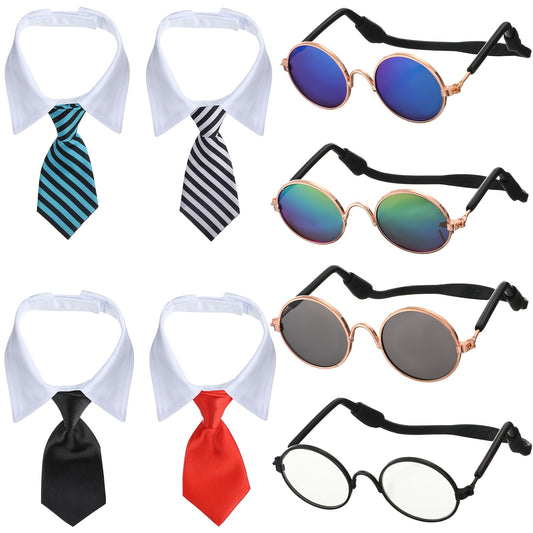 OUTUSBreed 8pcs Pet Costume Set Cat Glasses Tuxedo Necktie