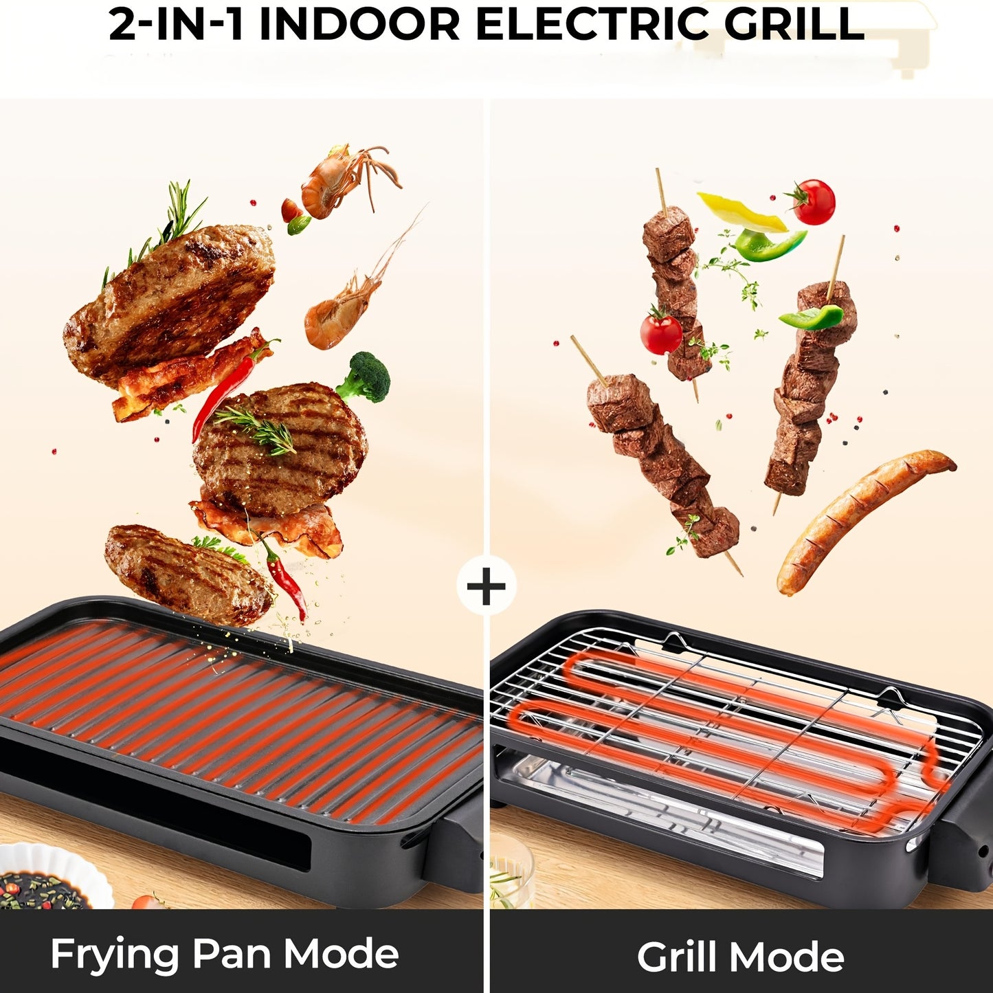 SUSTEAS Smokeless Electric Grill Indoor Nonstick Plate