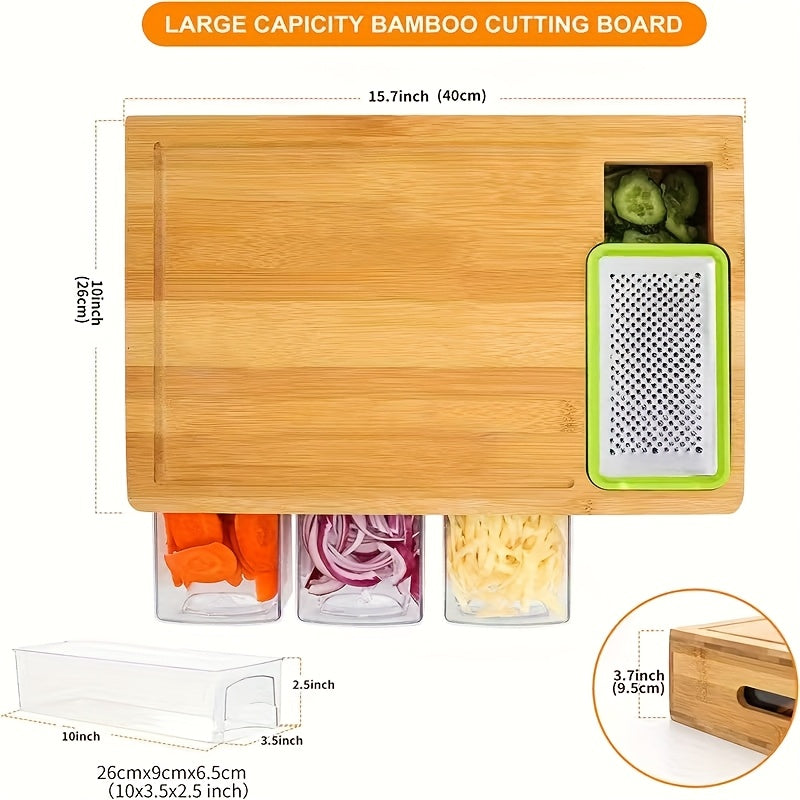 Bamboo Cutting Board With Food Container Storage Box