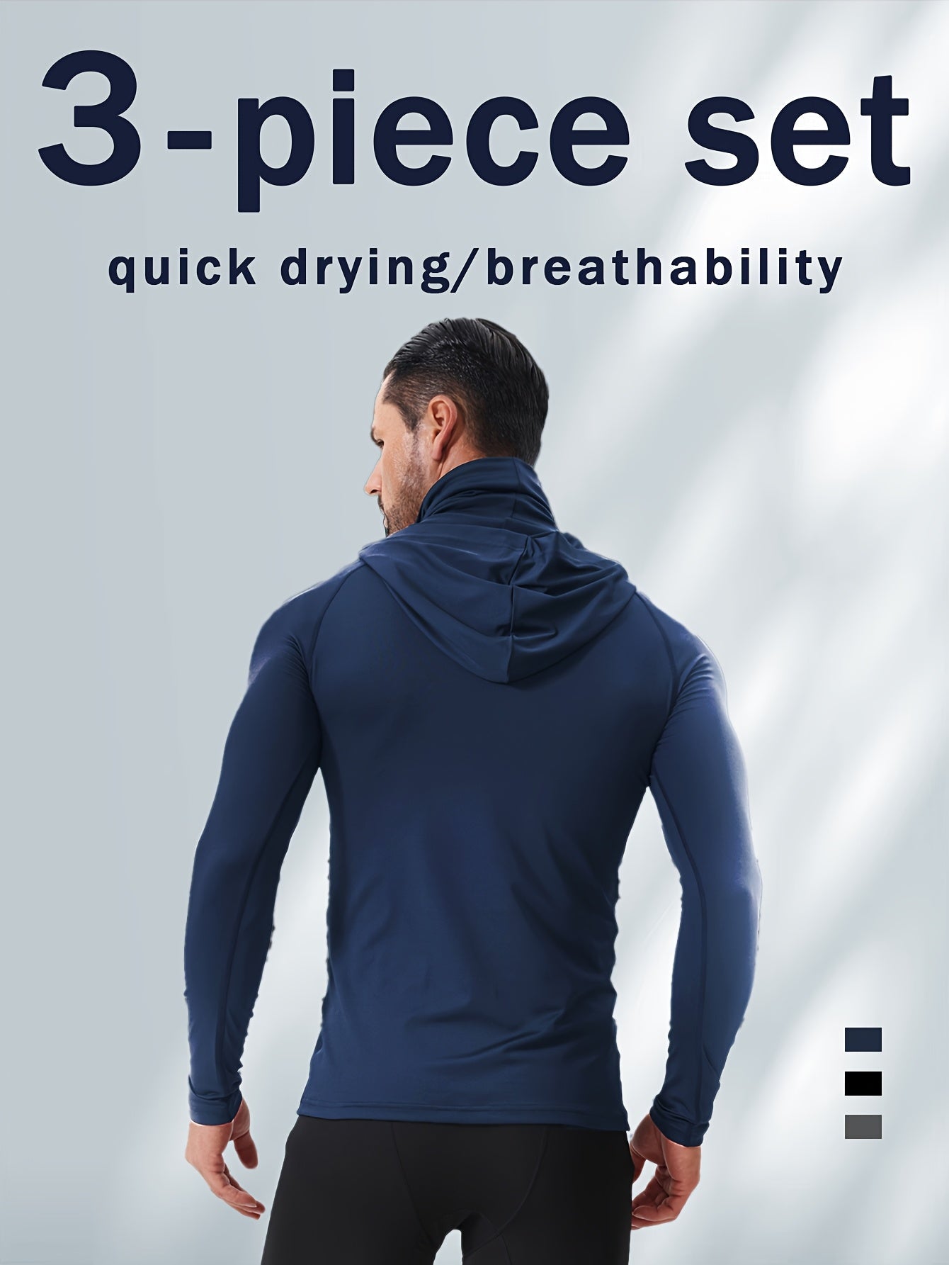 Moisture-Wicking Hooded Long-Sleeve Sportswear With Face Mask Set Of 3 - Revitalize Mind Body
