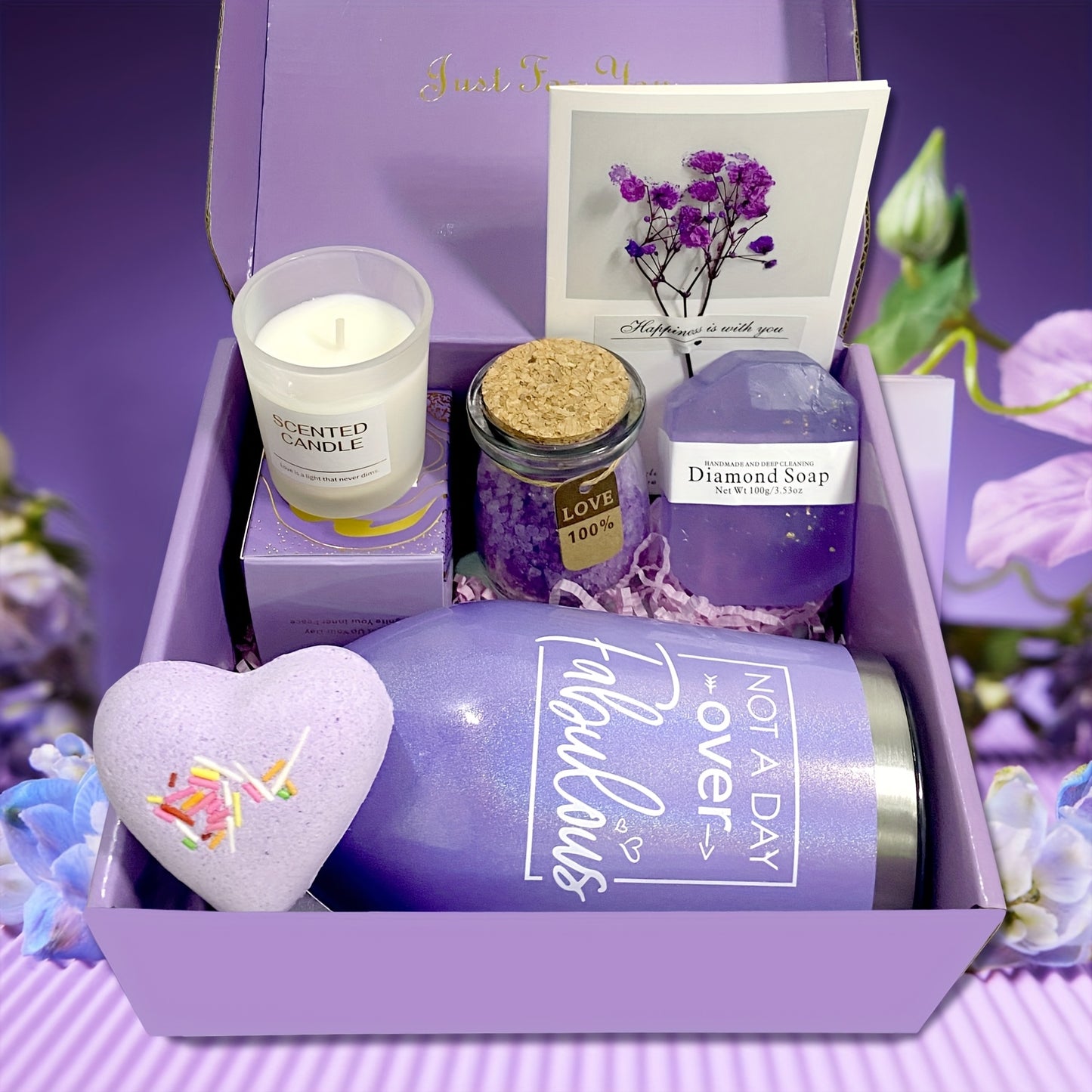 Bath Care Gift Box Set Featuring Bath Bombs And Candles