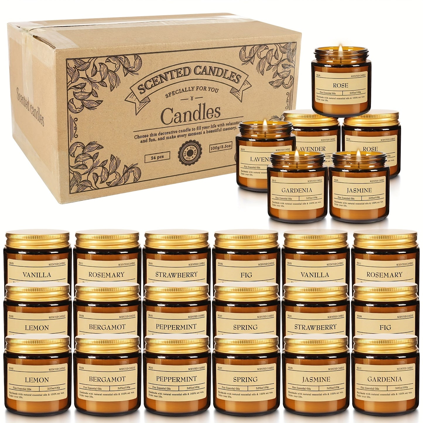 24 Pack Soy Wax Glass Jar Candles Gift Set Occasions