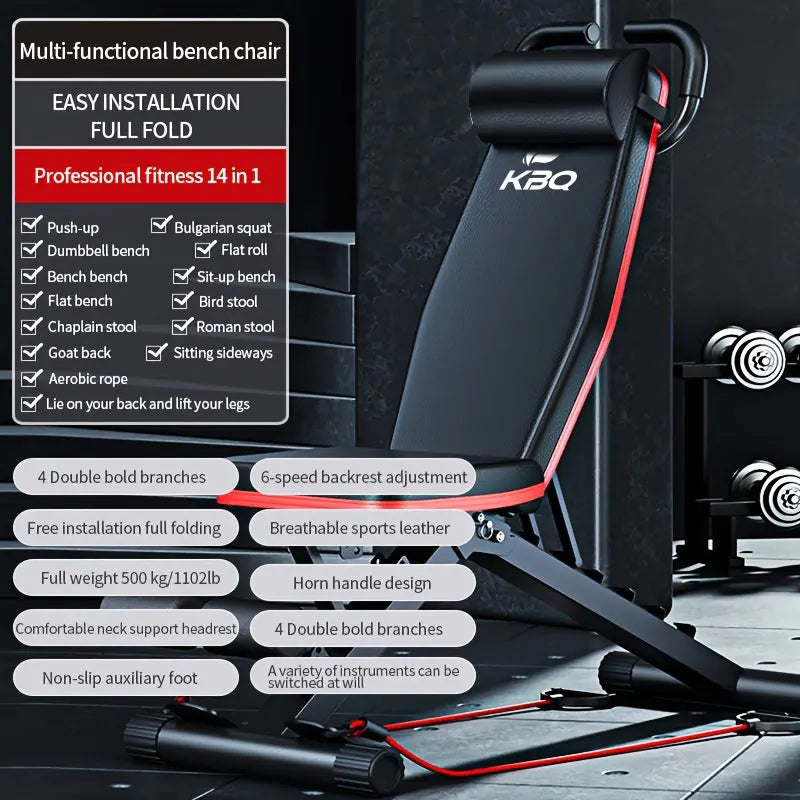 KBQ Adjustable Folding Fitness Bench With Roman Chair And Pad - Revitalize Mind Body