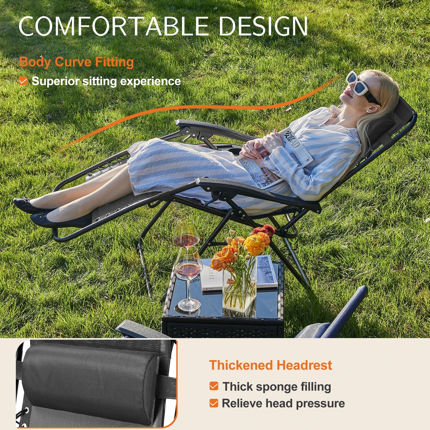JHK Zero Gravity Recliner Set Of 2 With Adjustable Pillow - Revitalize Mind Body