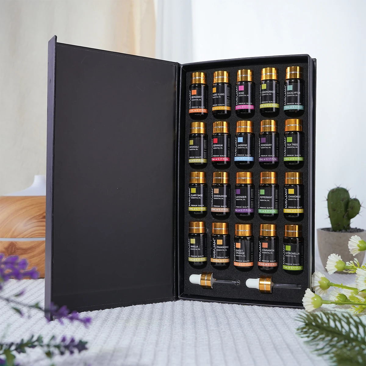 MAYJAM Essential Oils Gift Box 20 Bottles Set Lavender Jasmine - Revitalize Mind Body