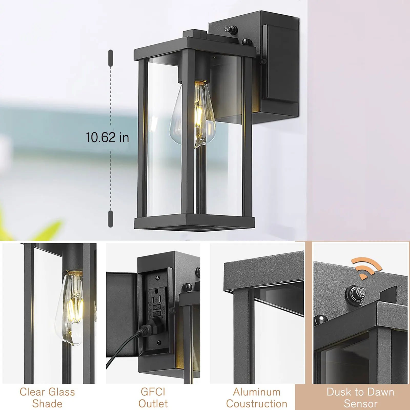 Porch Light With GFCI Outlet Dusk To Dawn Wall Mount - Revitalize Mind Body