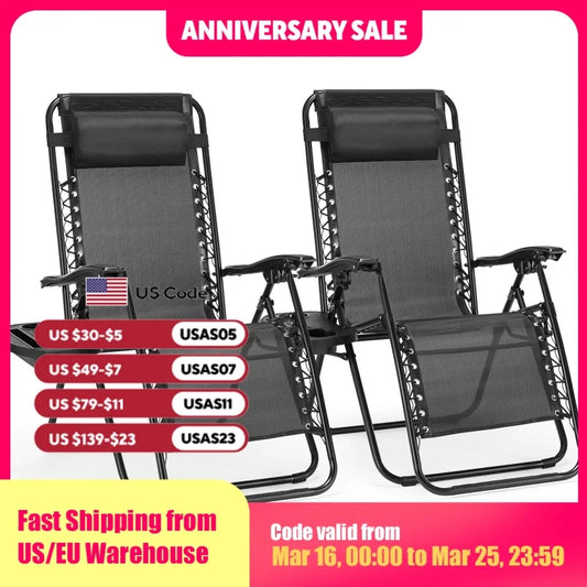 JHK Zero Gravity Recliner Set Of 2 With Adjustable Pillow - Revitalize Mind Body