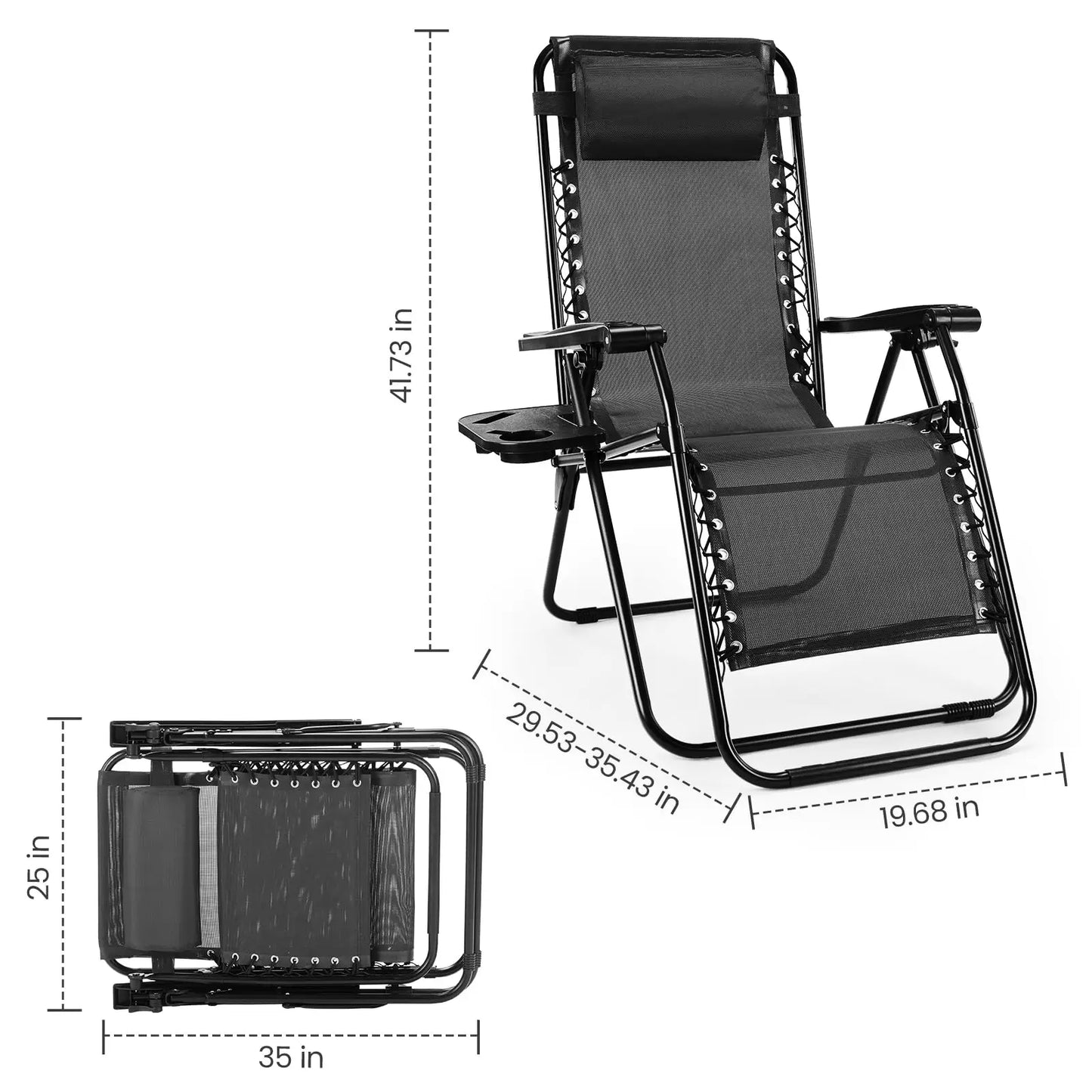 JHK Zero Gravity Recliner Set Of 2 With Adjustable Pillow - Revitalize Mind Body
