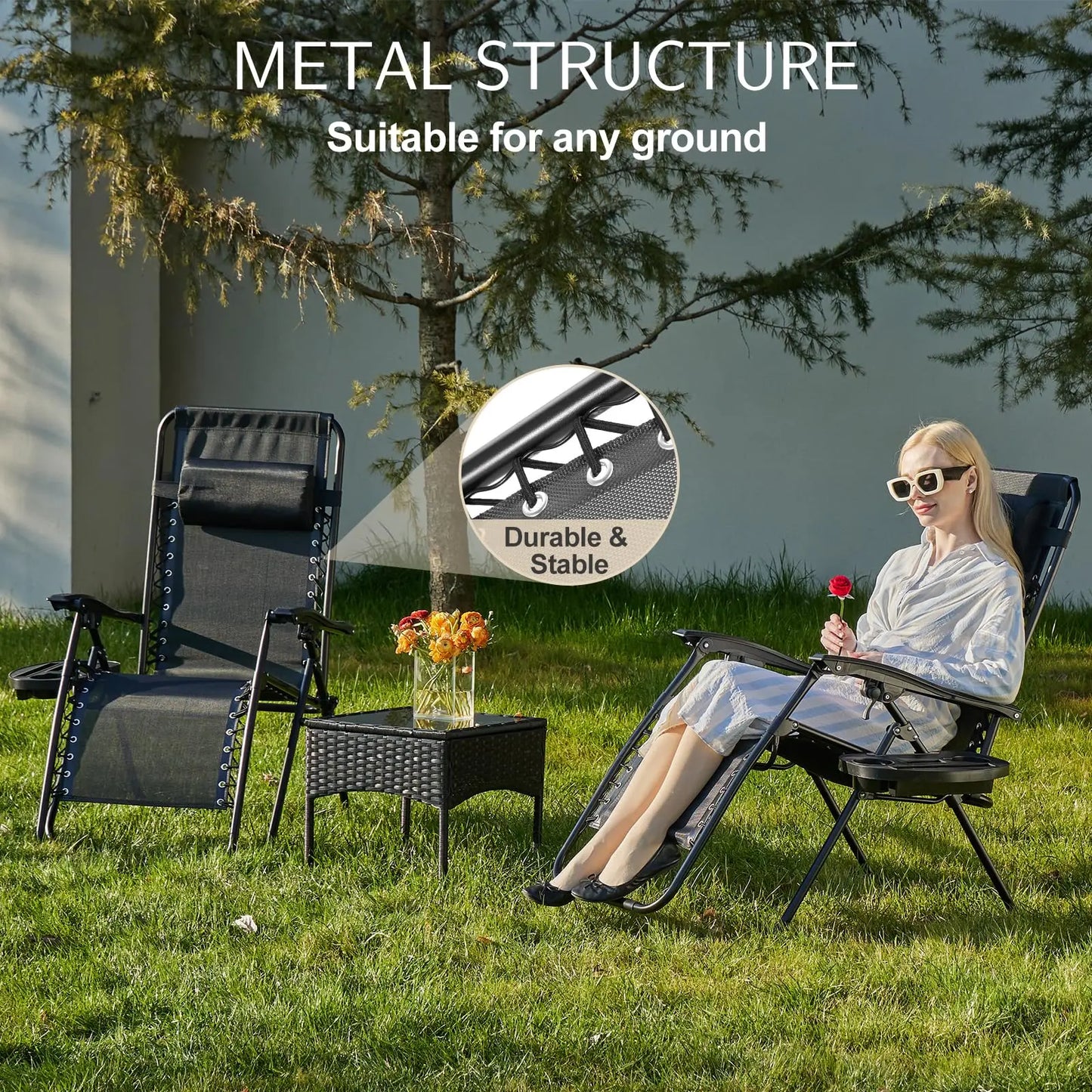 JHK Zero Gravity Recliner Set Of 2 With Adjustable Pillow - Revitalize Mind Body