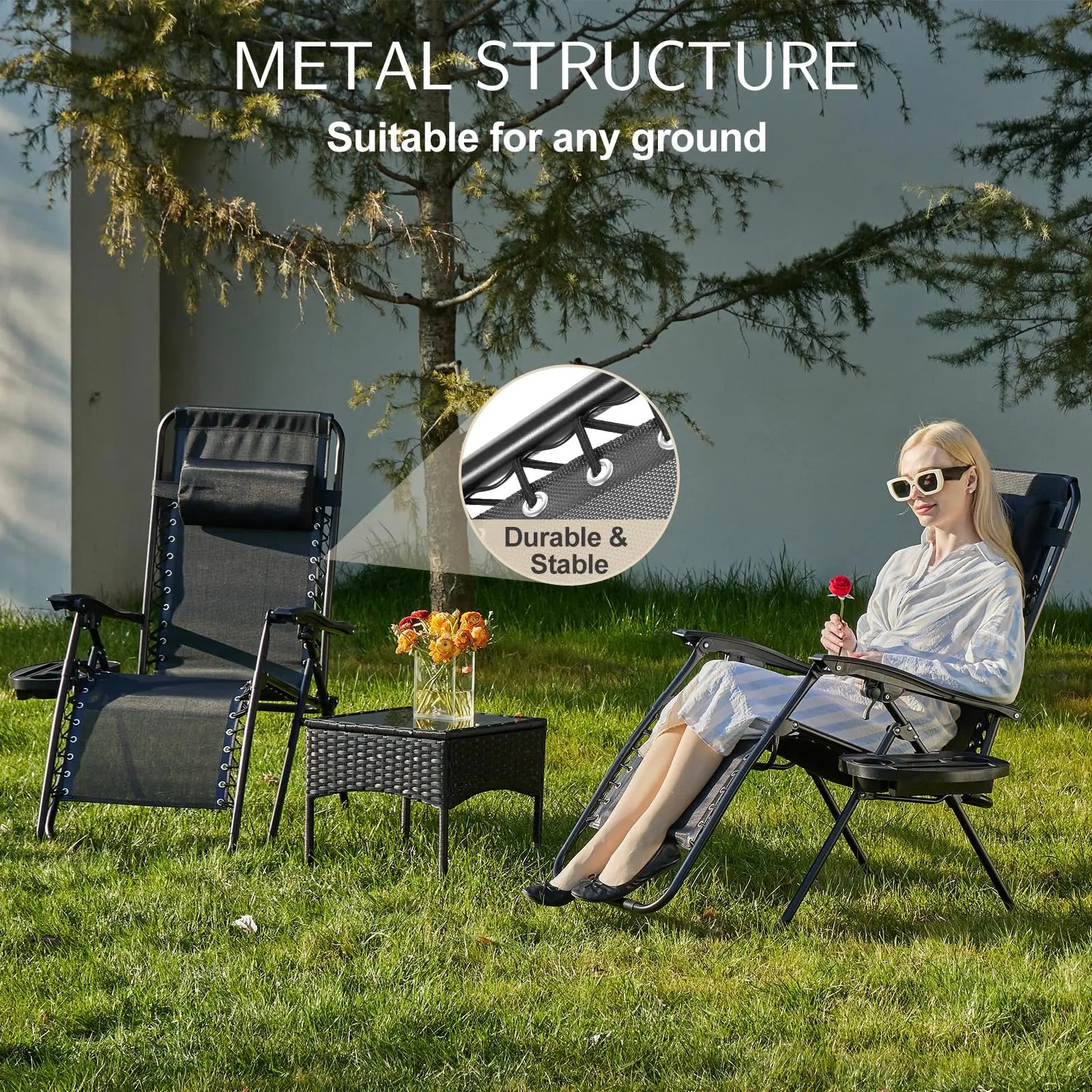 JHK Zero Gravity Recliner Set Of 2 With Adjustable Pillow - Revitalize Mind Body