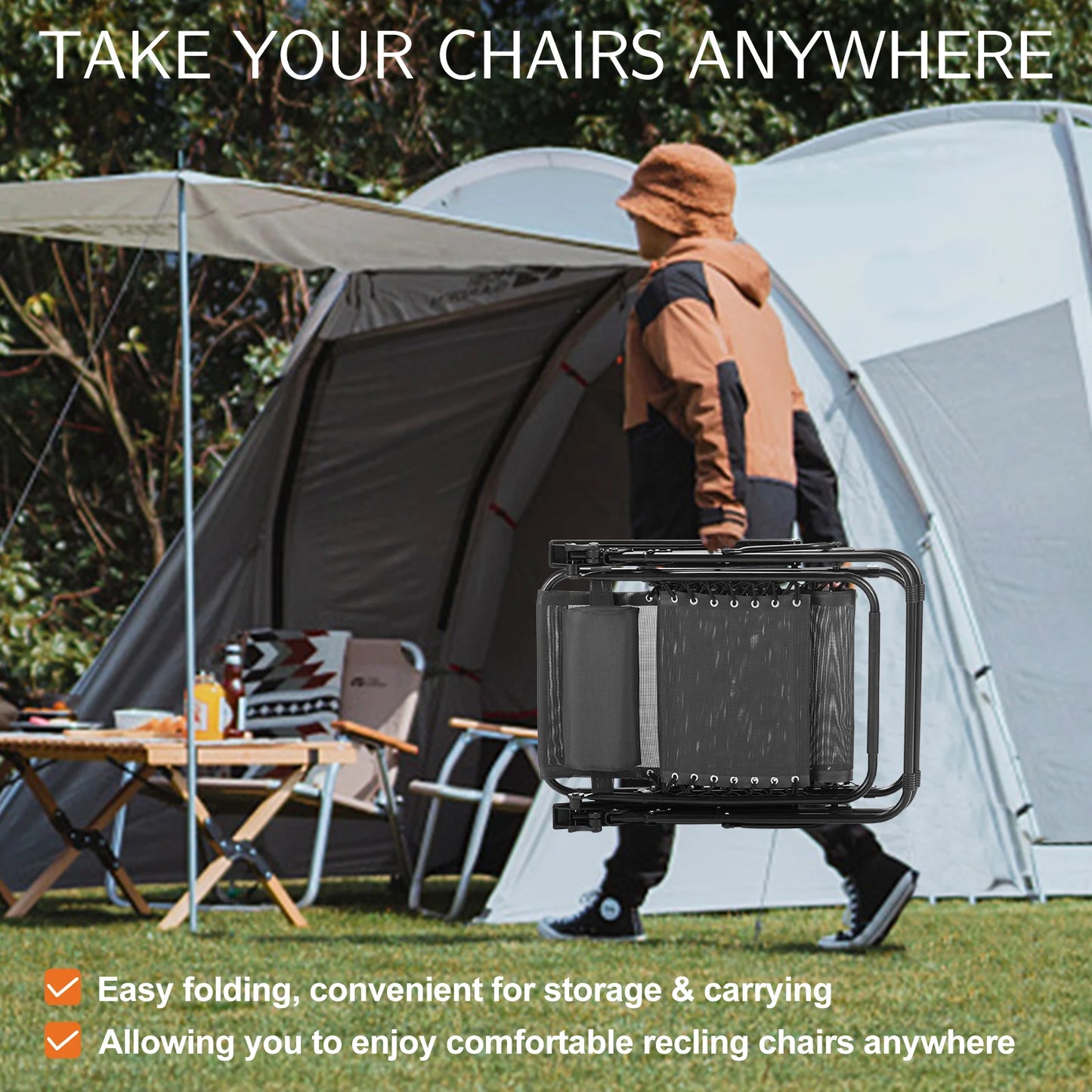 JHK Zero Gravity Recliner Set Of 2 With Adjustable Pillow - Revitalize Mind Body