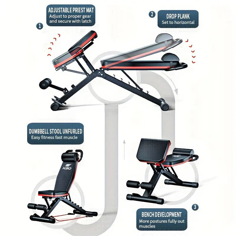 KBQ Adjustable Folding Fitness Bench With Roman Chair And Pad - Revitalize Mind Body