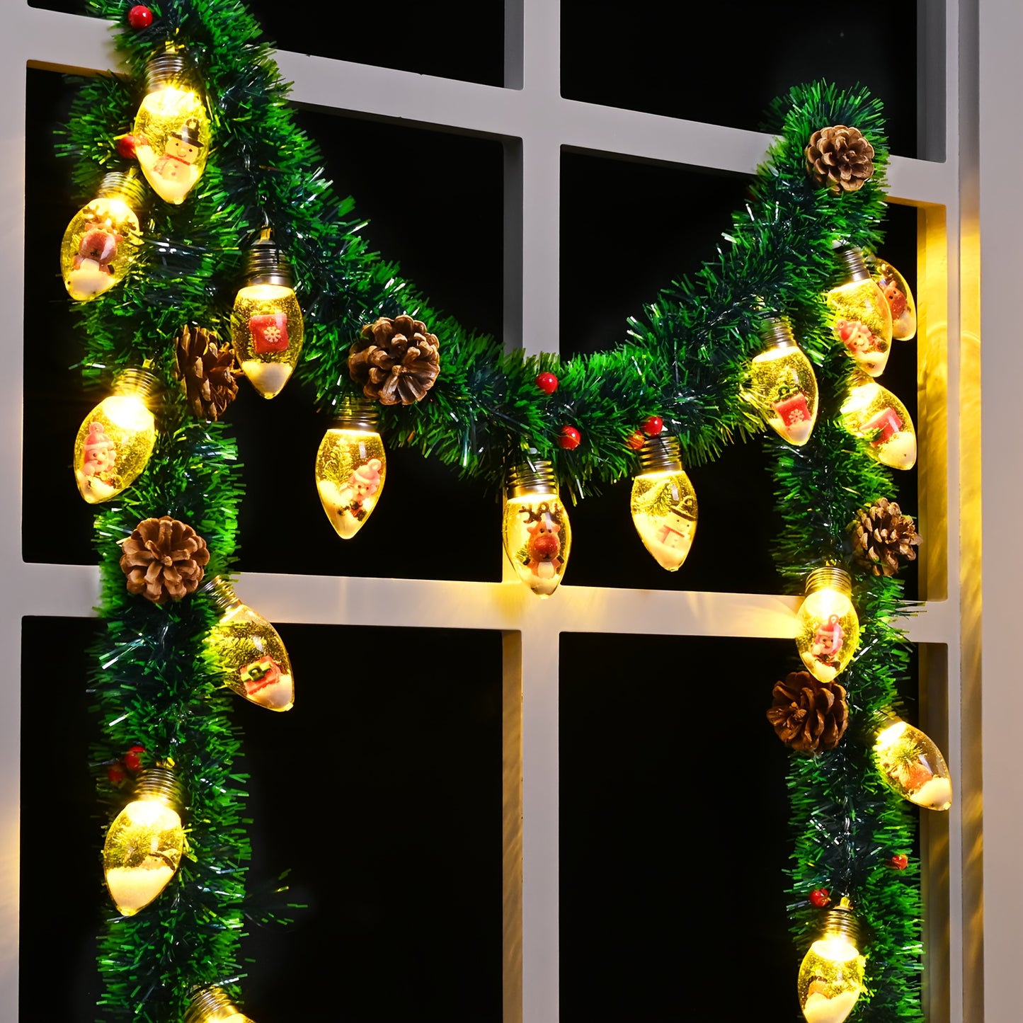 WAIPFARU LED Christmas Garland With Snow Globe Lights