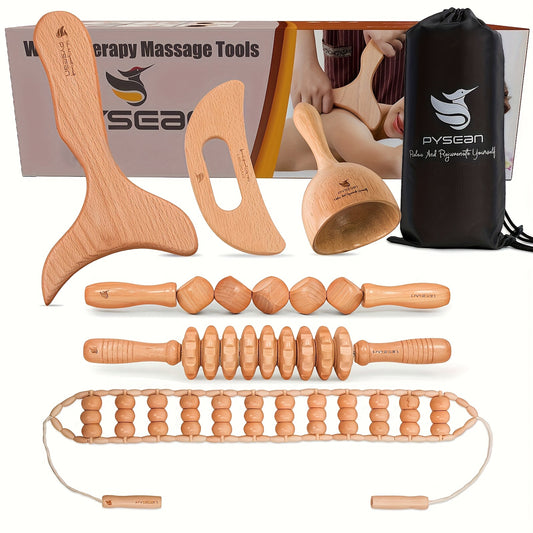 Revitalize Mind Body Pysean 7in1 Wooden Massage Tool Set