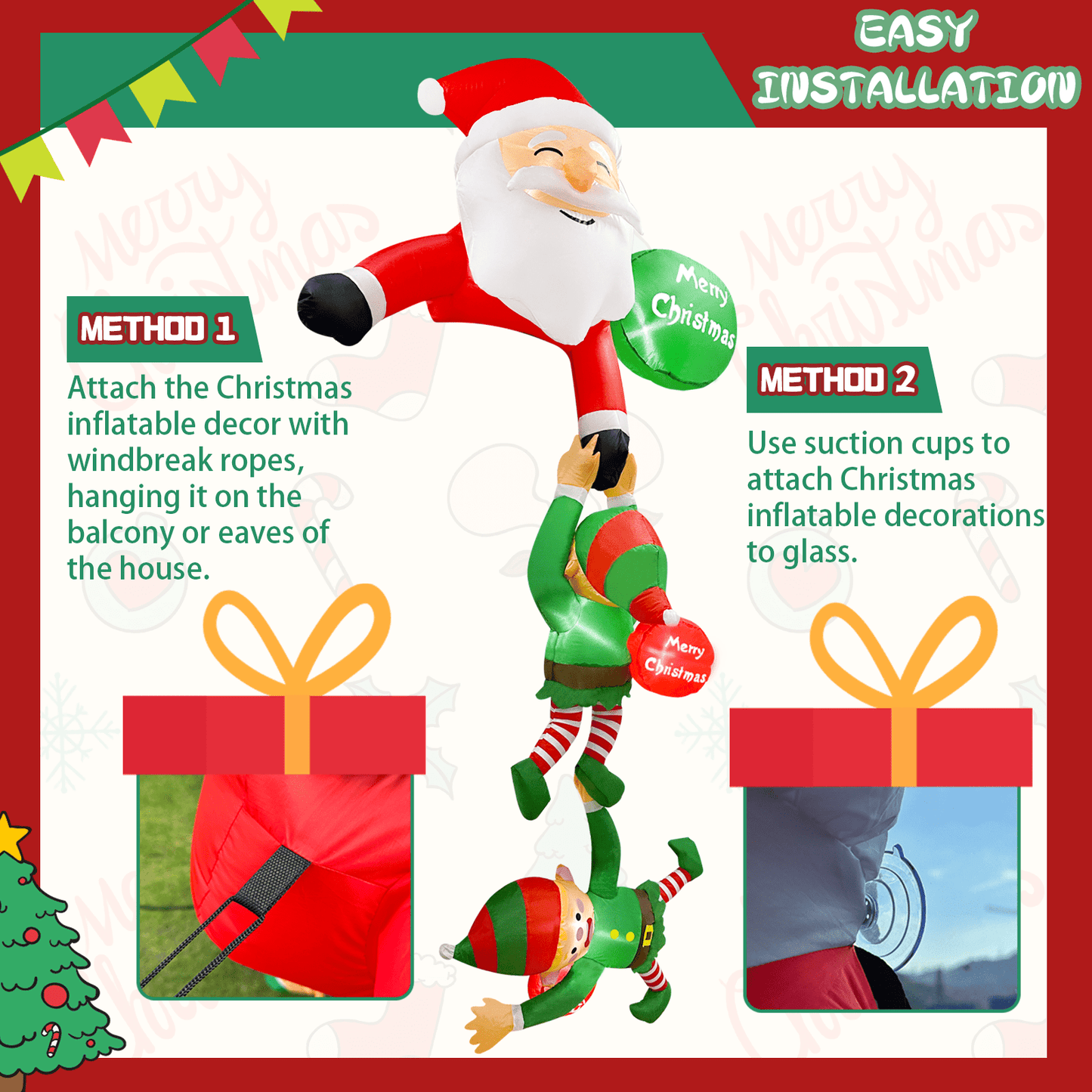 Hanging Christmas Inflatable Santa Elves Outdoor Decor