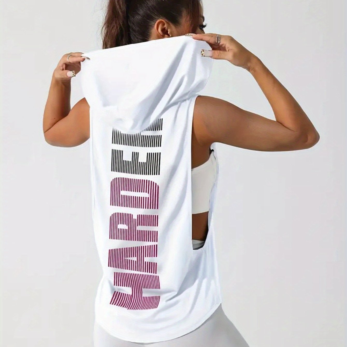 Graphic Print Hooded Tank Top Y2K Style For Women Polyester
