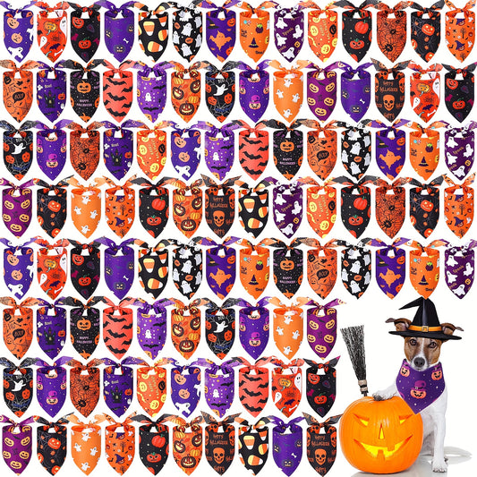 CHUANGDIB Halloween Dog Bandanas Set Spooky Pumpkin Bat