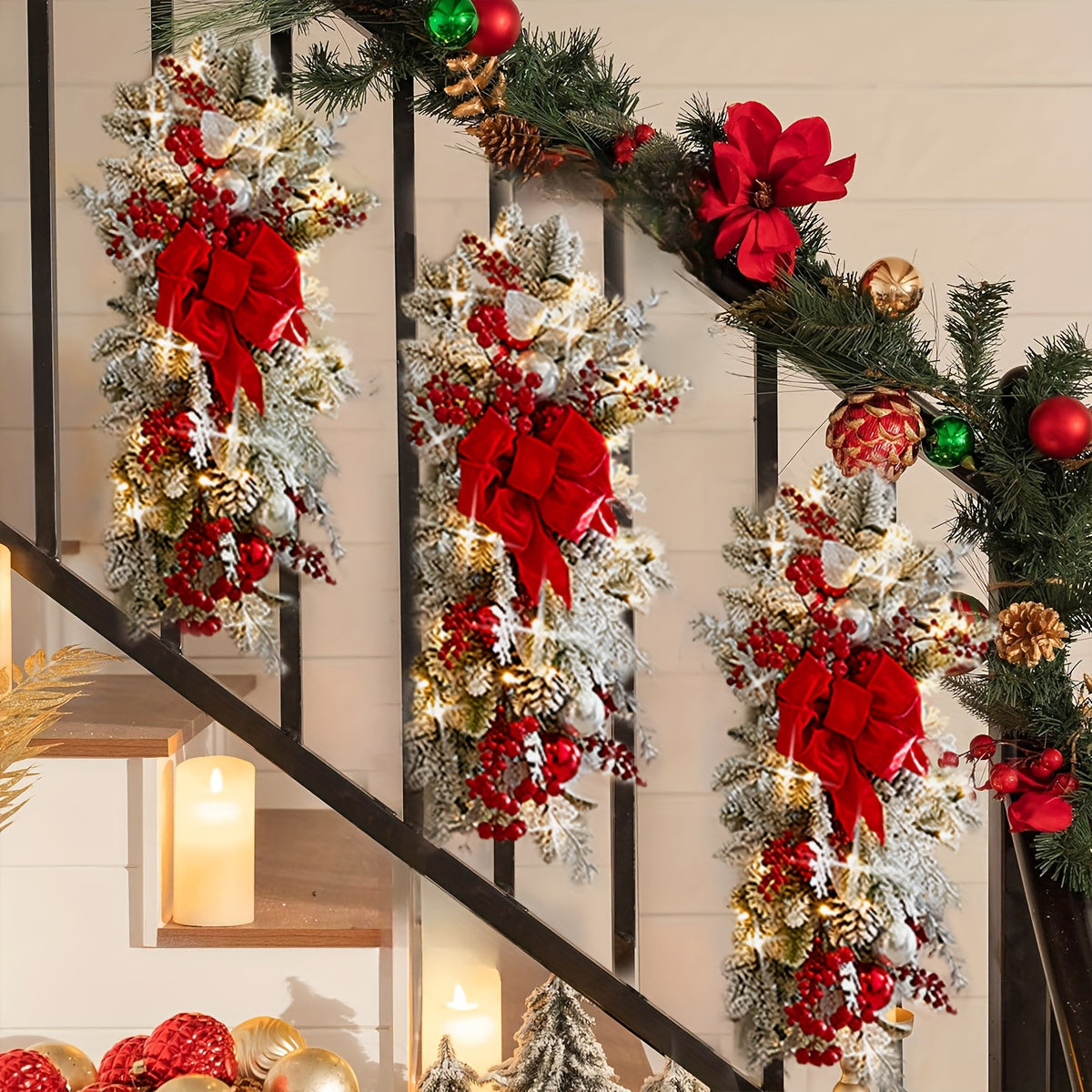 Glam Christmas Teardrop Swag Wreath Red Gold Balls Decor