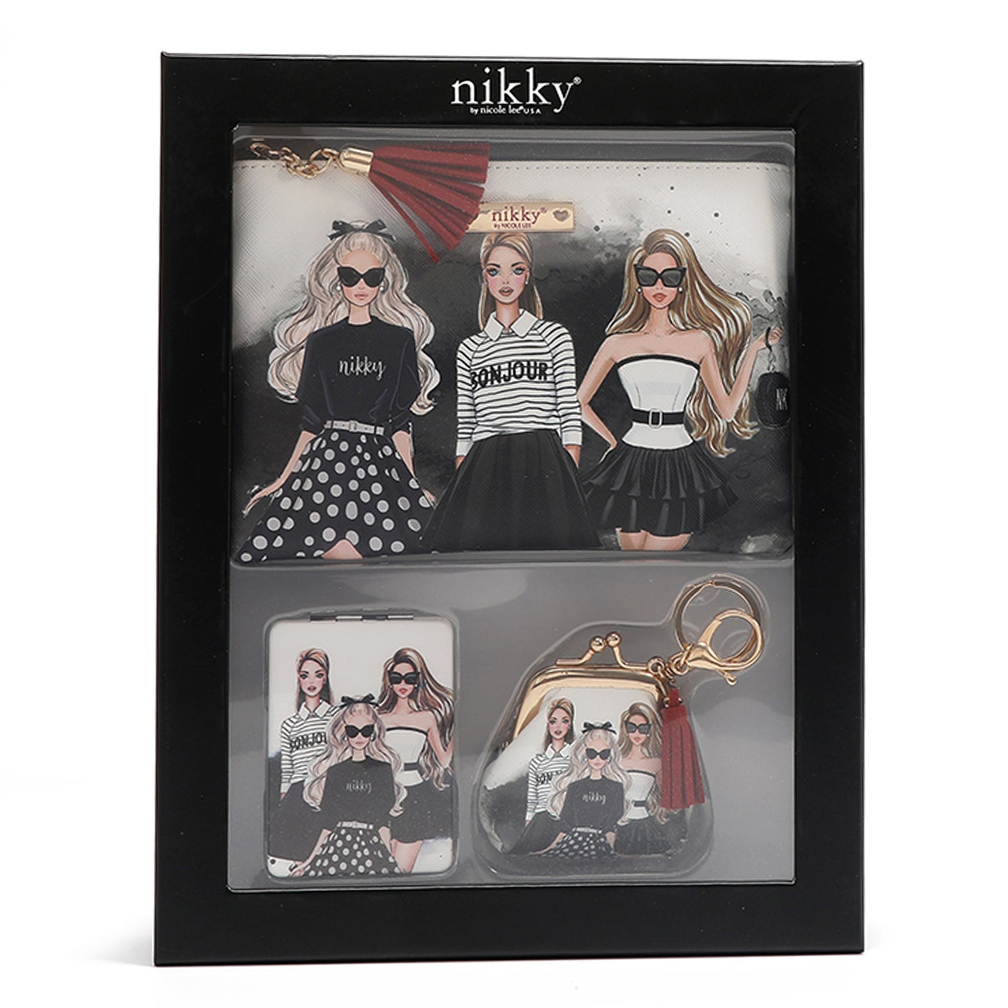 NIKKY Three Piece Gift Set Accessories Pouch Coin Purse Mirror - Revitalize Mind Body