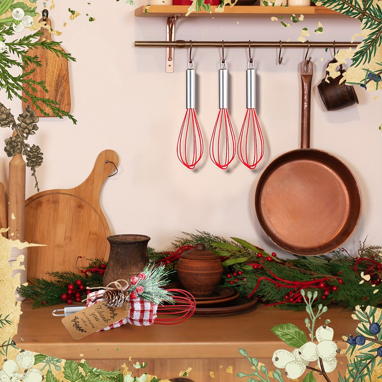 PATELAI Christmas Baking Gift Set With Stainless Whisk And Towels