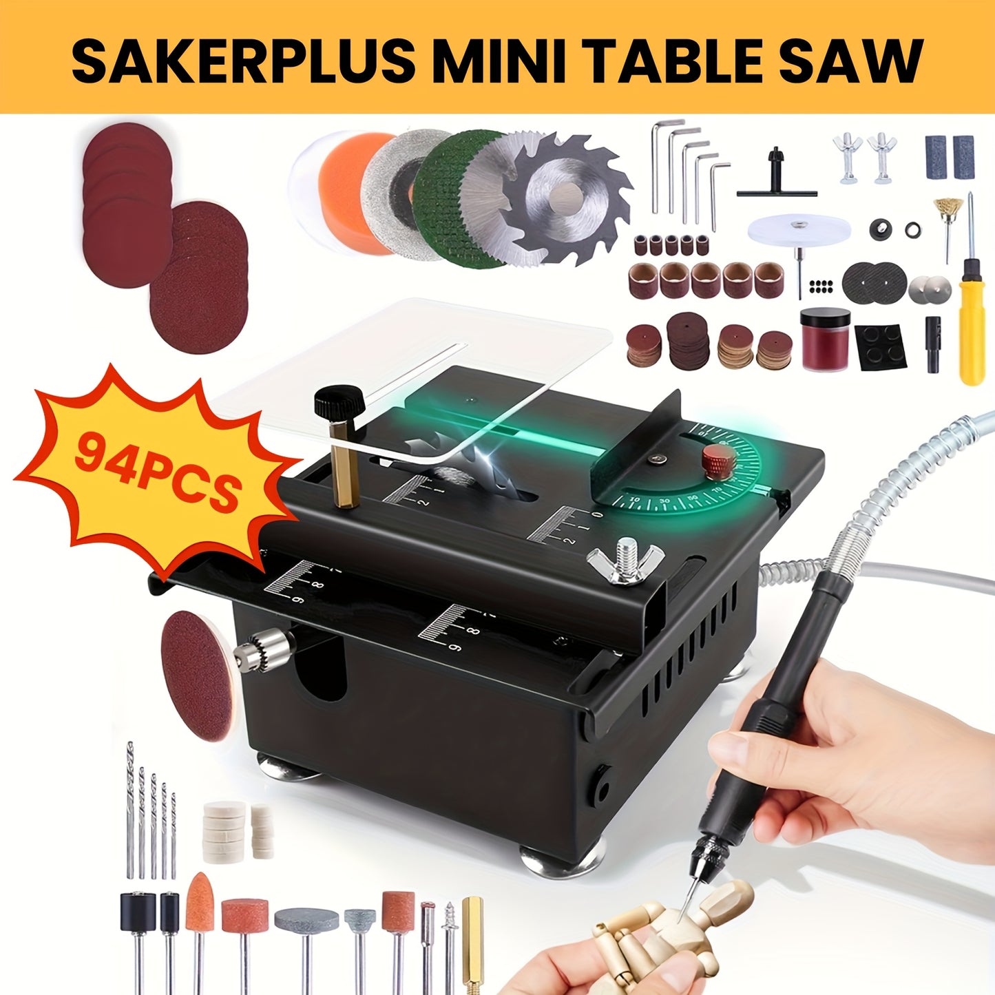 SAKERPLUS Mini Table Saw 110V Desktop Cutter 7 Speeds