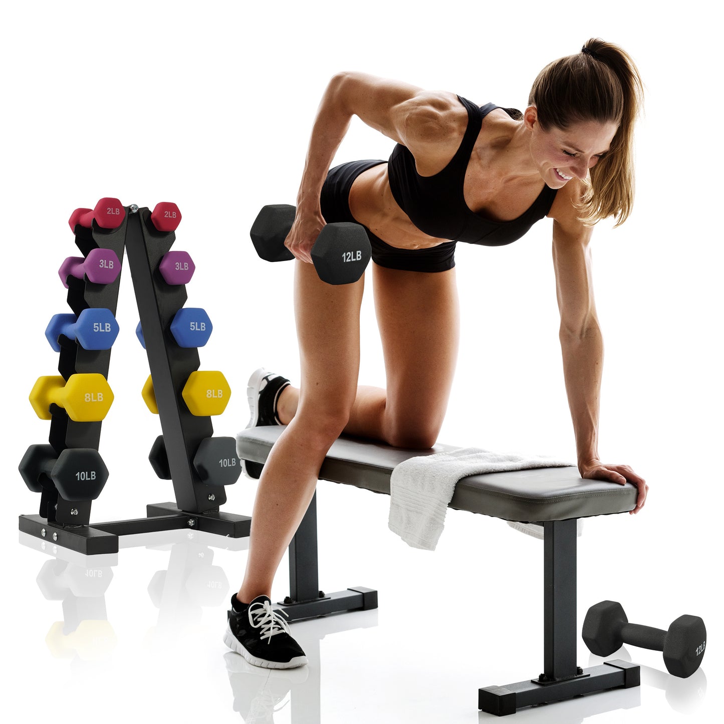 FITVIDS Dumbbell Set With Stand Neoprene Coated Weights