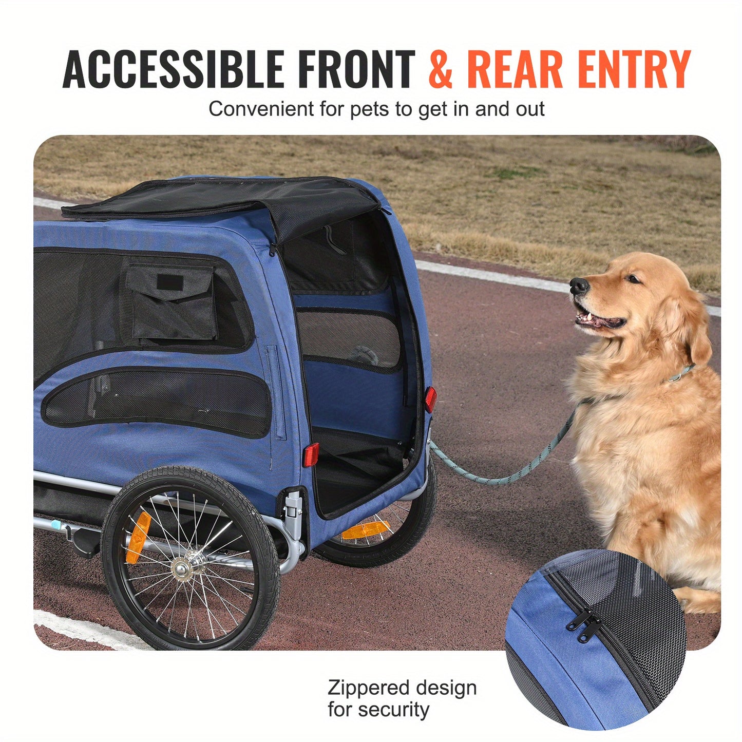 [100lbs|Folding] Happybuy Dog Bike Trailer | Supports up to 100 lbs, Easy Folding Frame, Universal Bicycle Coupler | Pet Cart Bicycle Carrier, Quick Release Wheels, Reflectors, Flag, Collapsible to Store, Blue/Black - Revitalize Mind Body