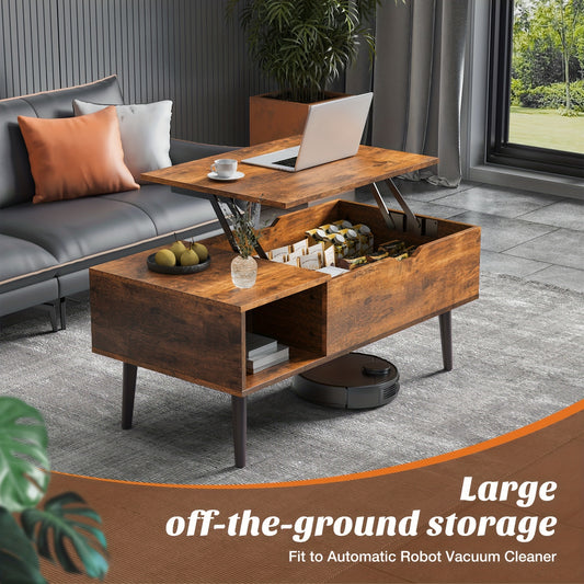 OLIXIS Lift Top Coffee Table Vintage Wood With Hidden Storage
