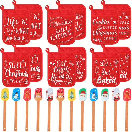 Roowest Christmas Pot Holders With Silicone Spatula Set Wooden Handles