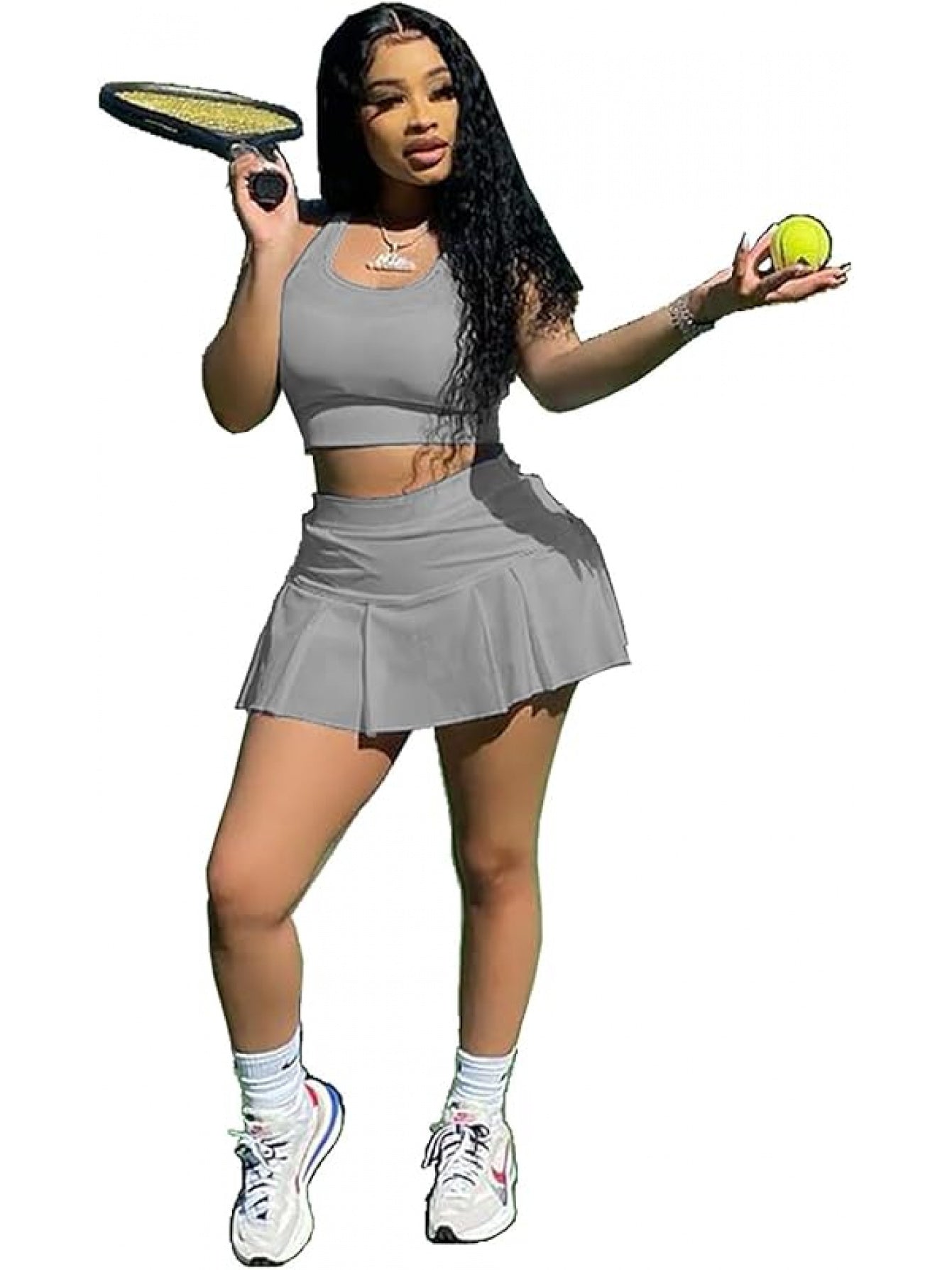 Women Athletic Sports 2pc Skirt Set Activewear Tank Top