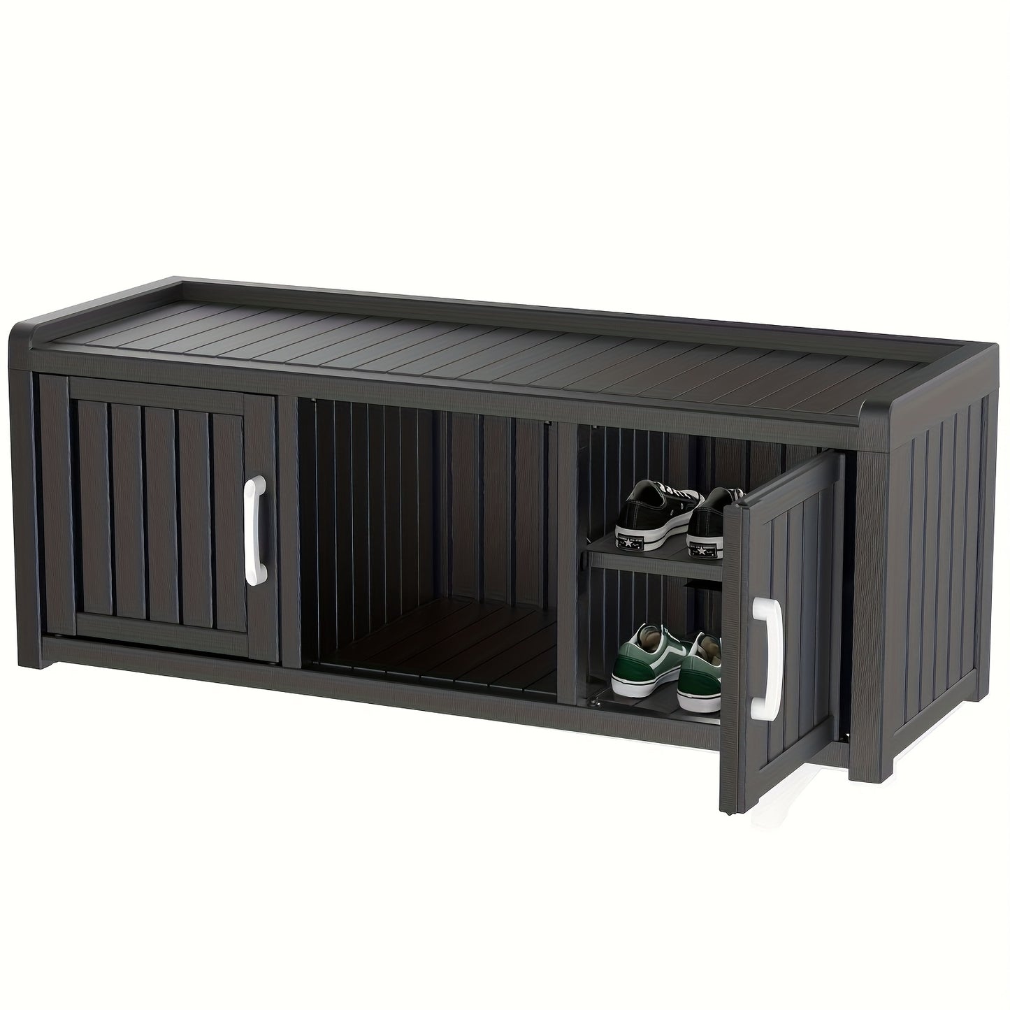 EASYUP Industrial Rustic 3 Door Entryway Shoe Bench