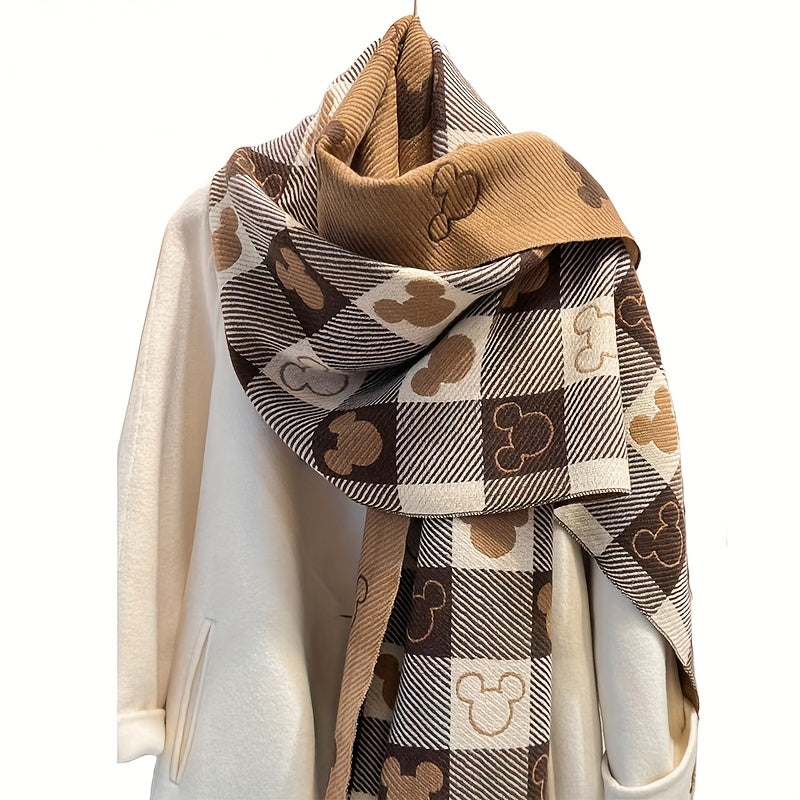 Mickey Mouse Double Sided Plaid Scarf For Autumn And Winter
