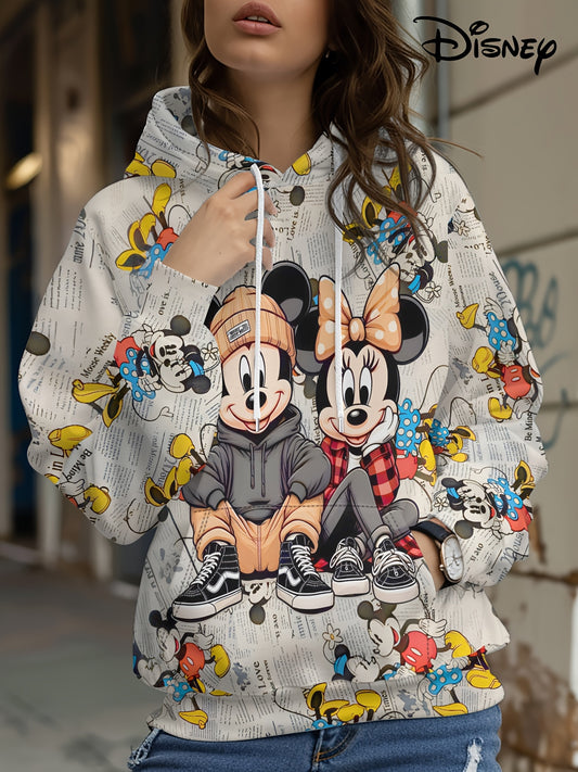 Disney Mickey And Minnie Newspaper Print Hooded Sweatshirt