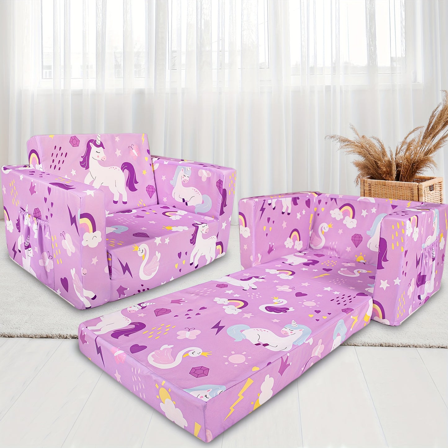 PRIMLECT Kids 2-in-1 Fold Out Toddler Sofa Lounger Reading