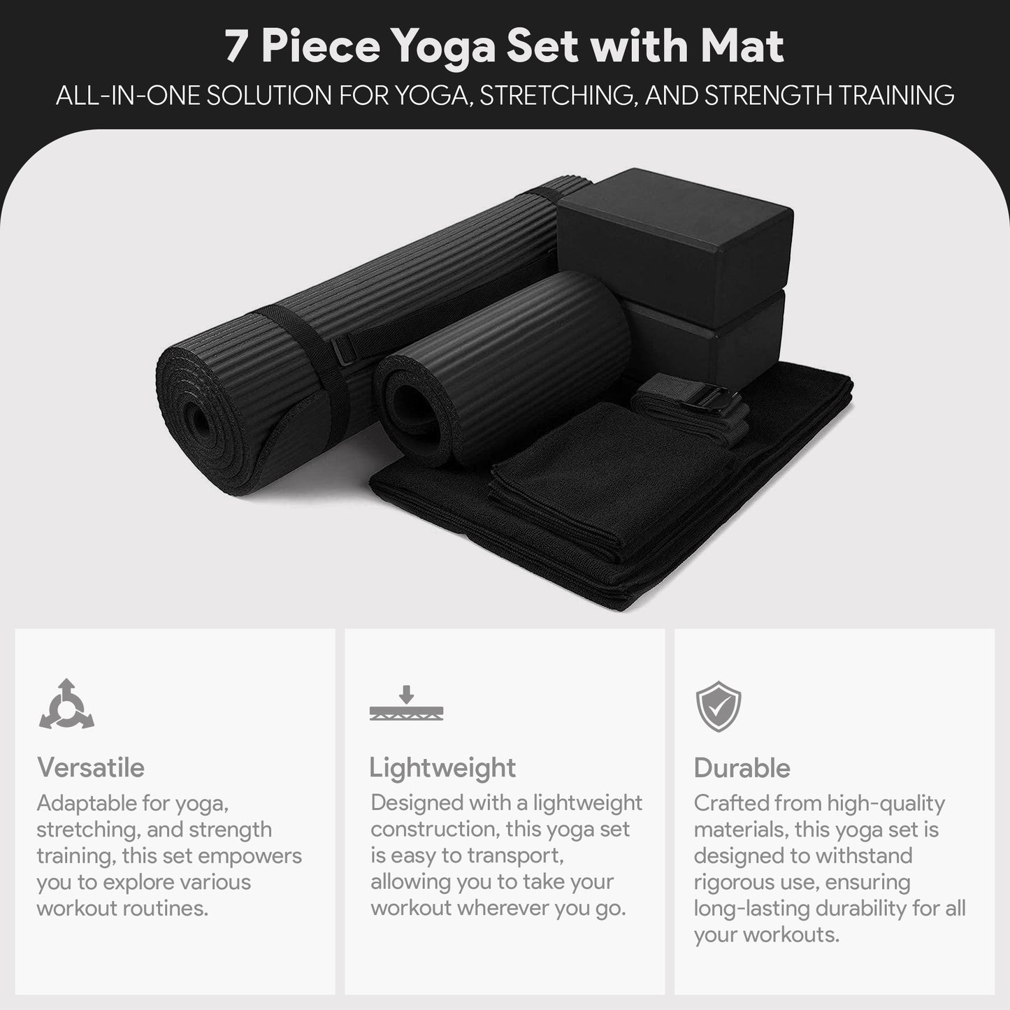 BalanceFrom 7 Piece Yoga Set With Mat Blocks Knee Pad
