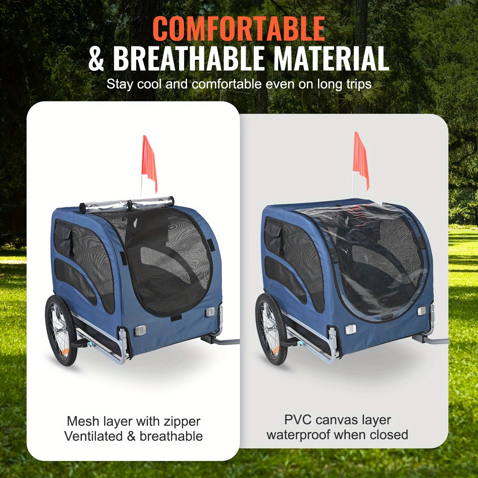[100lbs|Folding] Happybuy Dog Bike Trailer | Supports up to 100 lbs, Easy Folding Frame, Universal Bicycle Coupler | Pet Cart Bicycle Carrier, Quick Release Wheels, Reflectors, Flag, Collapsible to Store, Blue/Black - Revitalize Mind Body