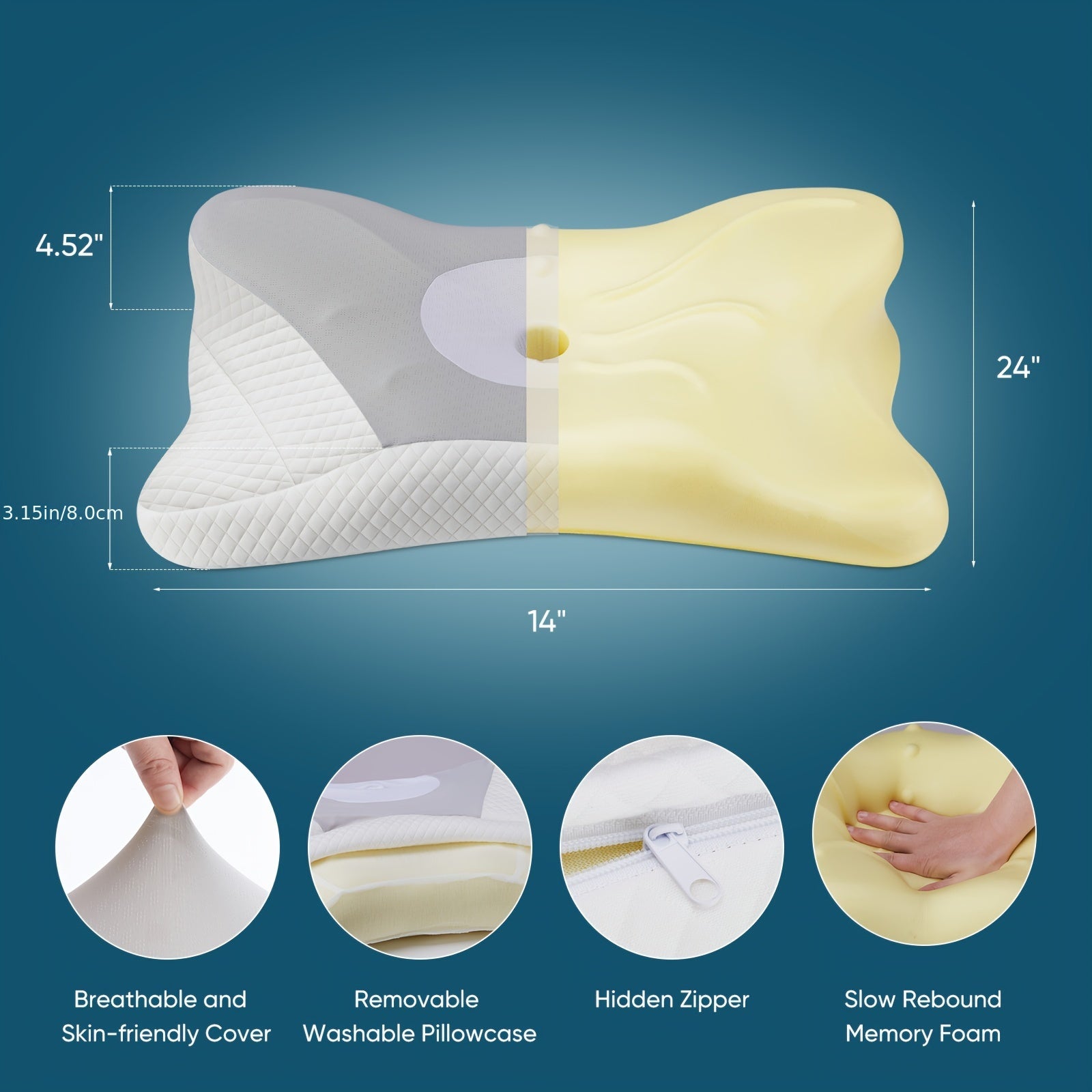 OLIXIS Cervical Neck Pillow Memory Foam Orthopedic Cooling Pillowcase - Revitalize Mind Body