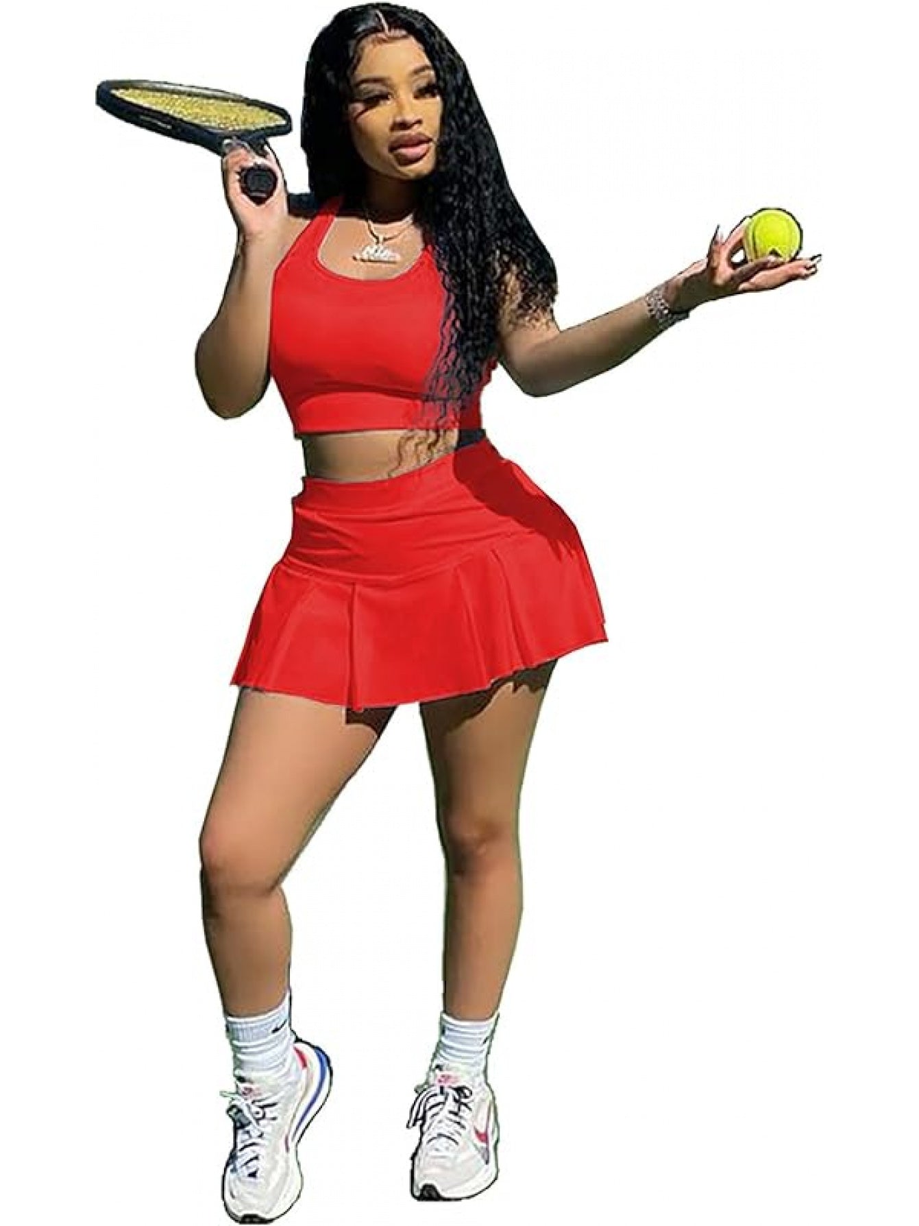 Women Athletic Sports 2pc Skirt Set Activewear Tank Top