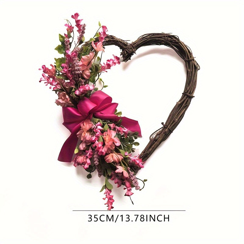 Heart Shaped Floral Wreath Farmhouse Door Decor With Glossy Bow