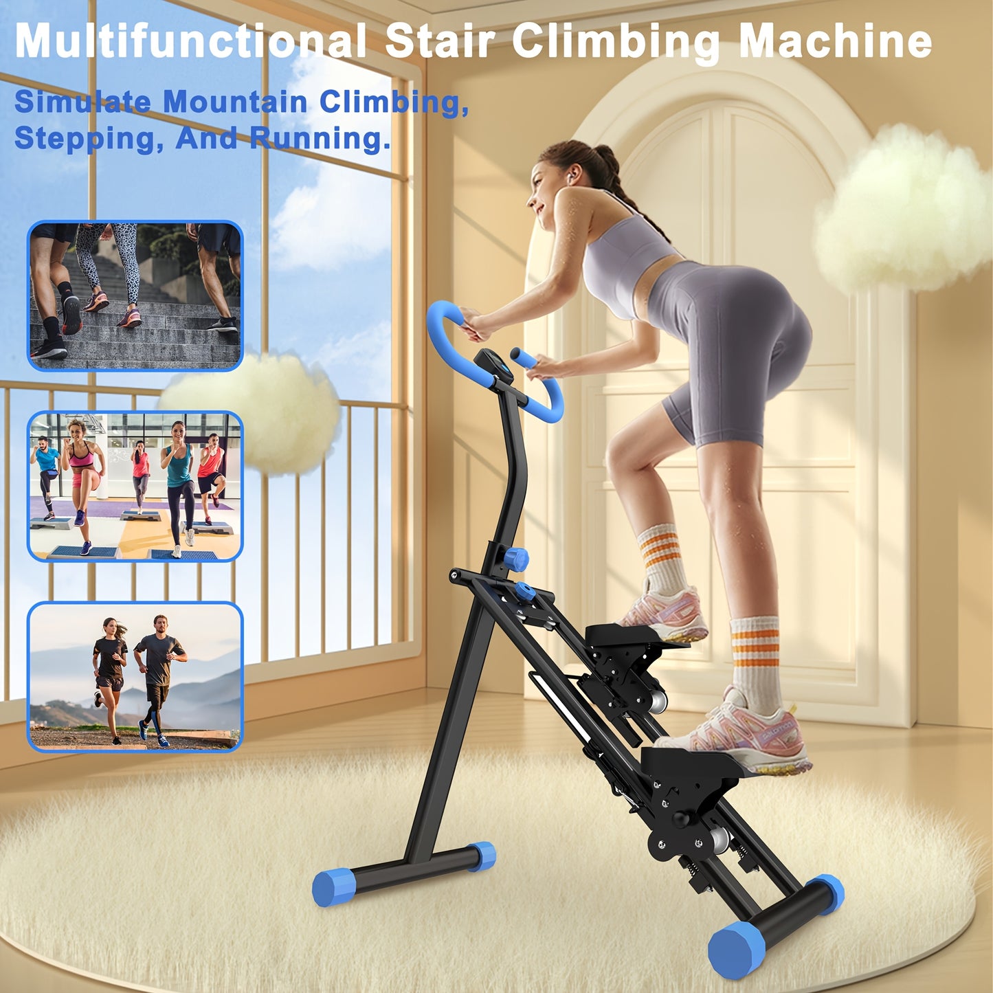 Compact Folding Vertical Climber Machine - Stair Stepper For Home Gym Exercise - Adjustable Handlebar & Pedals, Extended Step Range For Full-Body Workout - Revitalize Mind Body