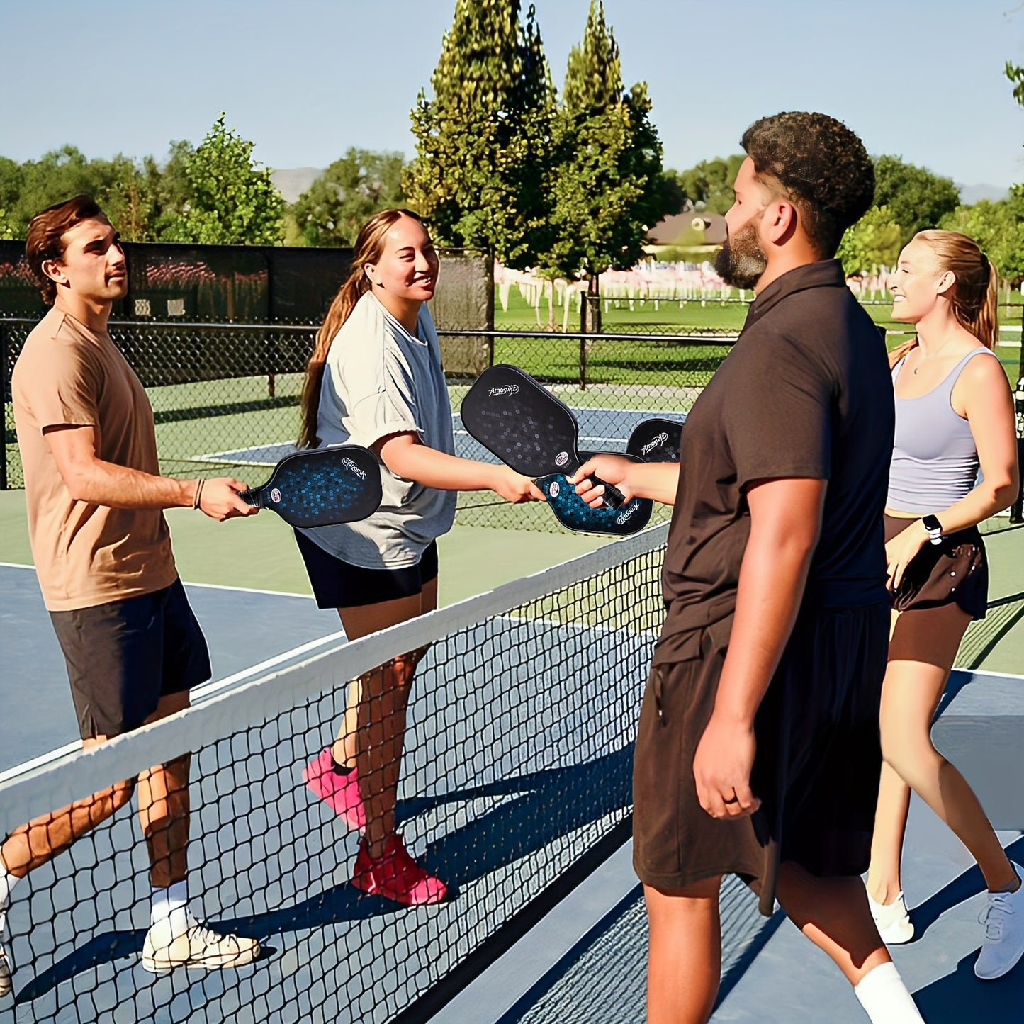 AMOSWIZ Premium Fiberglass Pickleball Paddles Set of 4 With Balls