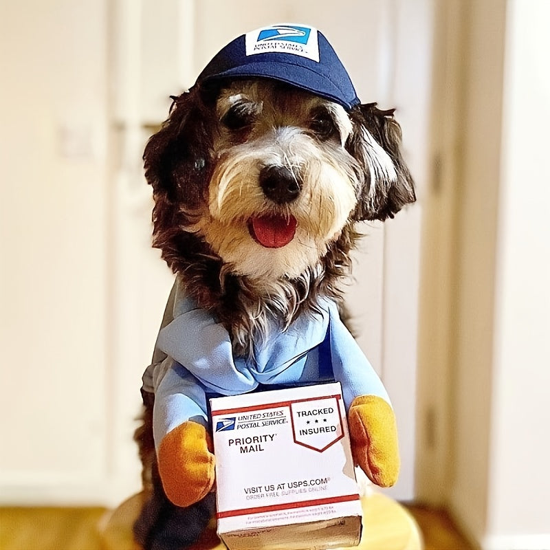 Playful Deliveryman Dog Costume UPS Inspired With Box