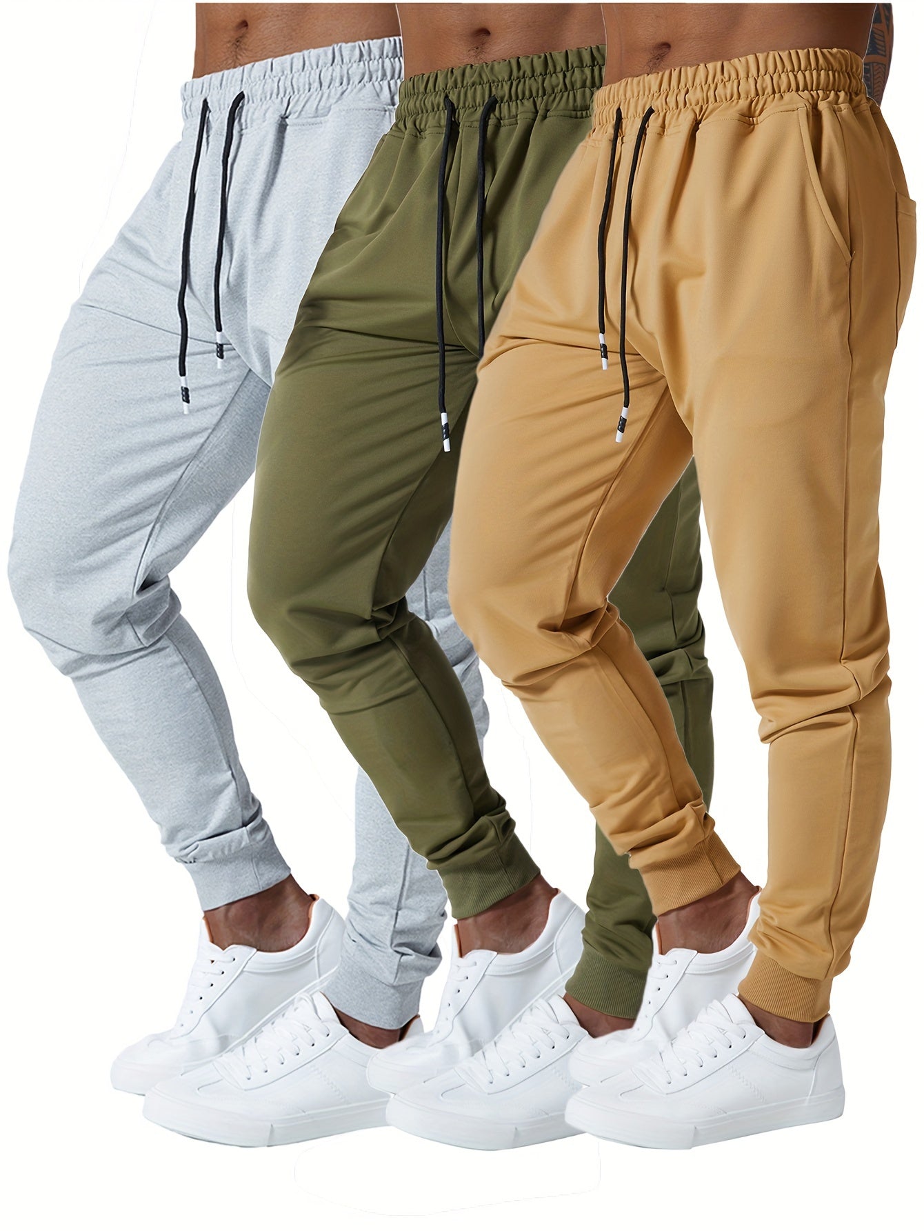 Mens Jogger Sweatpants Cotton Blend With Elastic Waist Pockets 3Pc - Revitalize Mind Body