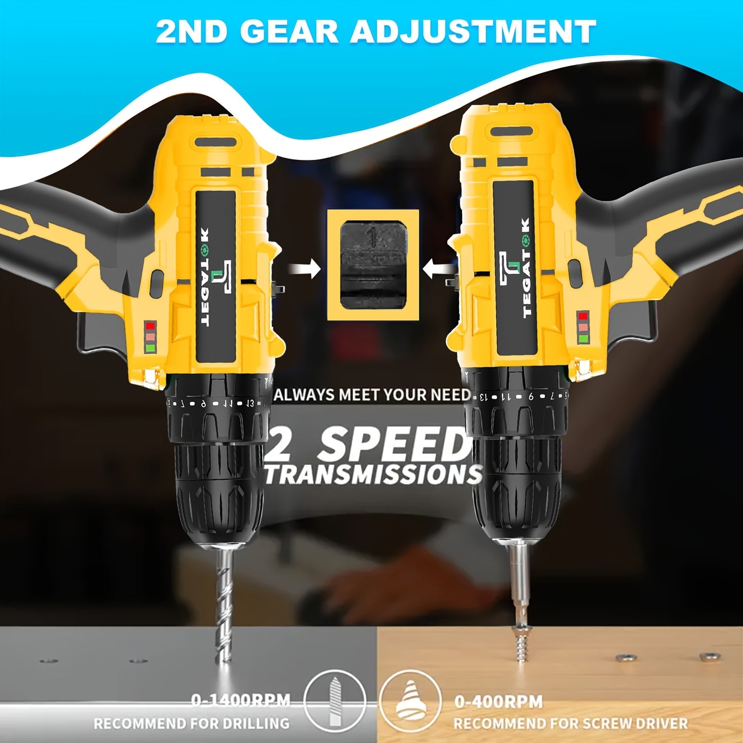 TEGATOK 20V Cordless Drill Tool Set With Battery And Case