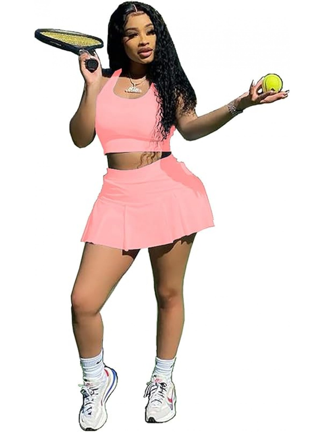 Women Athletic Sports 2pc Skirt Set Activewear Tank Top