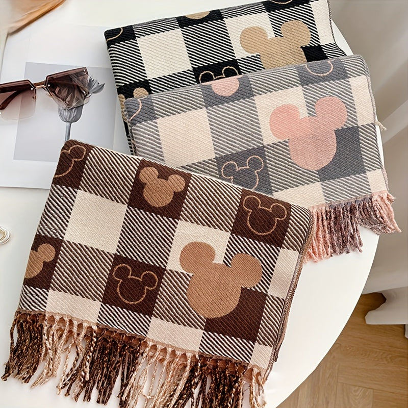 Mickey Mouse Double Sided Plaid Scarf For Autumn And Winter